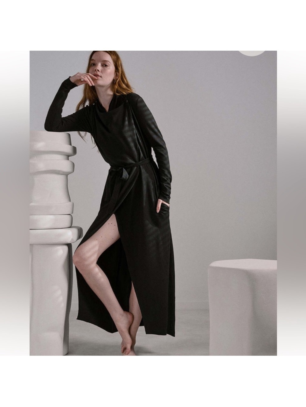 Lunya The Robe Dress Wrap In Black Pima Cotton Size Medium Loungewear Pockets